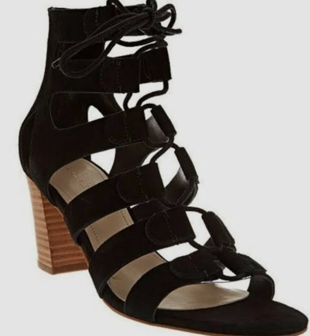 Marc Fisher Paradox Suede Block Heel Gladiator Sandals Black 7.5M Caged Lace up